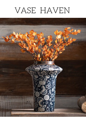 宋代美学特别好看的景德镇复古青花创意花瓶轻奢高级感玄关插花器