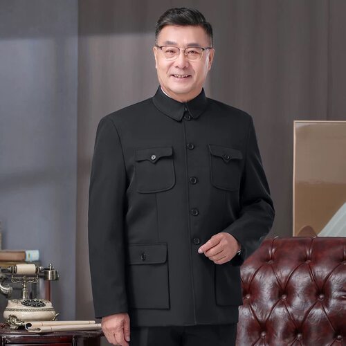 男士春秋款中山装套装老年人中山服父亲爸爸装中国风军便装两件套