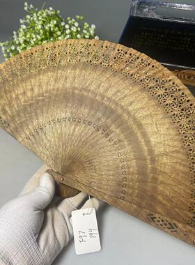 金丝楠木新中式古风水波纹镂空扇子摆件工艺扇旗袍汉服配饰F97