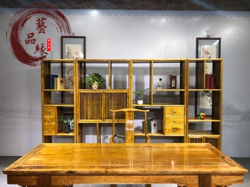 金丝楠木博古架多宝阁大叶楠木家具红木实木画案六件套明清古典