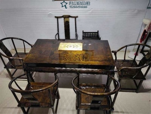 正宗新品金丝楠木大叶楠阴沉木满水波茶桌几椅泡茶桌组合实木家具