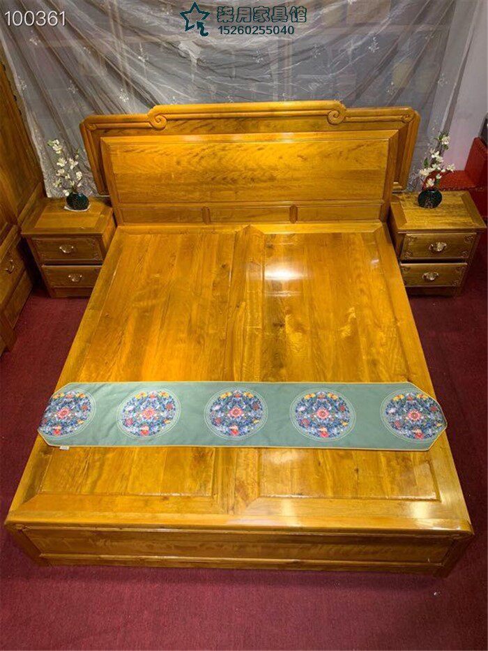 高端金丝楠木小叶桢楠万事如意高低床双人床婚床仙作红木古典家具