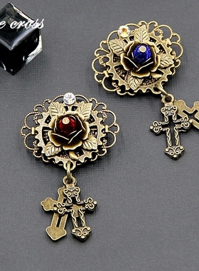 RC.|蔷薇十字纹章|独家暗黑哥特蒸汽朋克齿轮 复古玫瑰花小号胸针