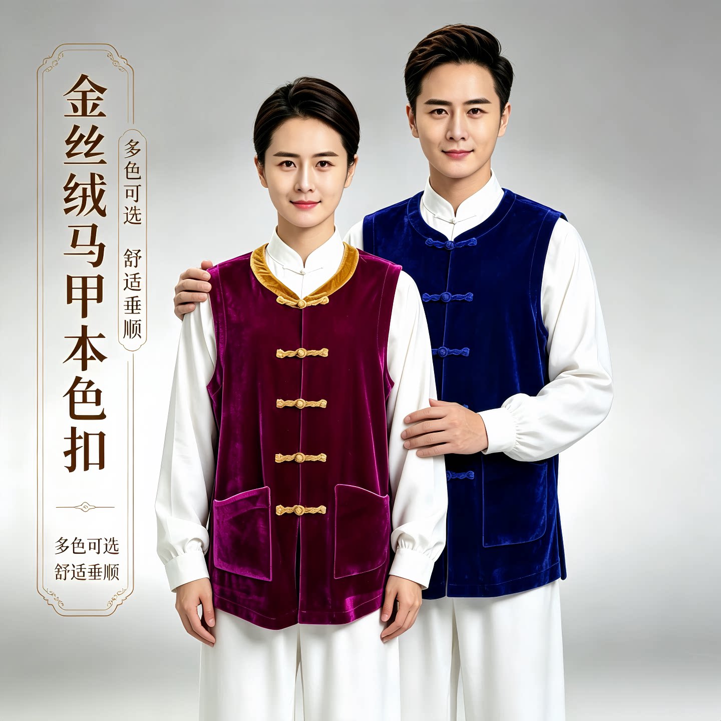 新款2026男女金丝绒太极服马甲秋冬季加厚本色本布盘扣太极拳练功