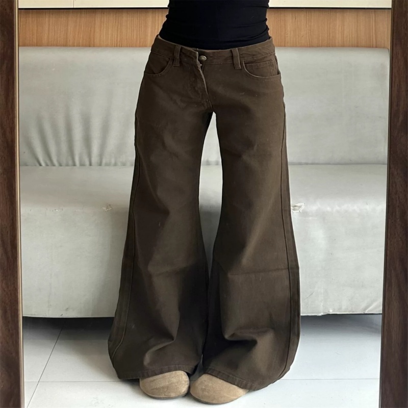 美拉德棕色低腰微喇牛仔裤女