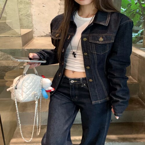 美式复古蓝色牛仔外套女