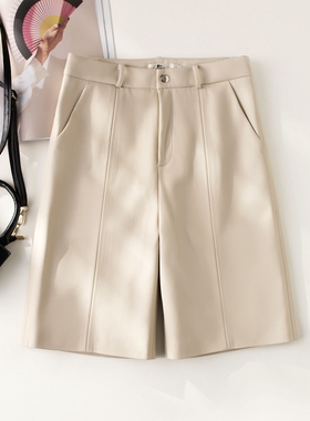 海宁真皮皮裤女秋季新款高腰韩版显瘦五分直通皮短裤纯绵羊皮中裤