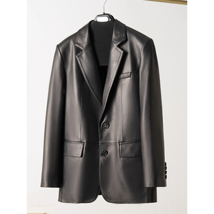 外套休闲上衣 夹克西装 欧洲站2026新款 绵羊皮皮衣真皮皮衣复古美式