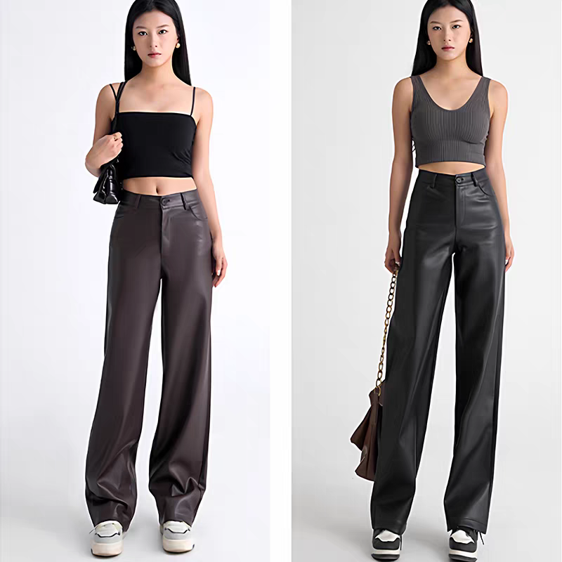 酷感黑色真皮皮裤阔腿裤女2025新款垂坠感高腰显瘦宽松直筒拖地裤,女装/女士精品,休闲裤,淘宝优惠券,粉丝福利购,淘宝优惠卷