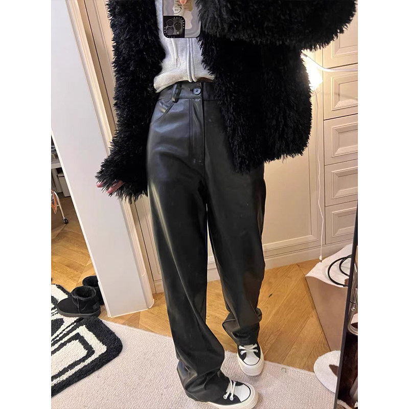 拽妹的显瘦皮裤女高腰宽松直筒裤黑色真皮皮裤休闲裤阔腿裤2025冬,女装/女士精品,休闲裤,淘宝优惠券,粉丝福利购,淘宝优惠卷