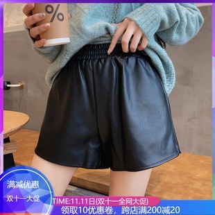 2025新款松紧腰显瘦真皮皮裤女纯绵羊皮短裤A字高腰宽松阔腿裙裤