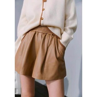 2025超火新款绵羊皮真皮皮短裤女高腰显瘦阔腿皮短裤休闲短裤潮