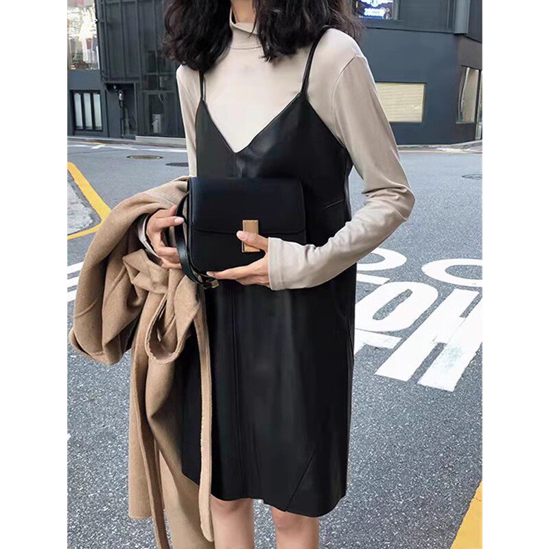 超火连衣裙百搭真皮女士皮裙
