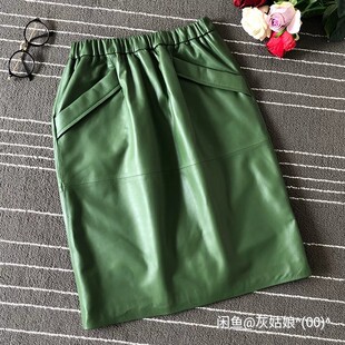 海宁2026秋冬新款绵羊皮真皮皮群女高腰a字黑色皮短裙中长裙百搭