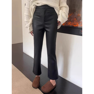 绵羊皮高腰显瘦九分真皮皮裤2025冬新款百搭时尚通勤直筒烟管裤子