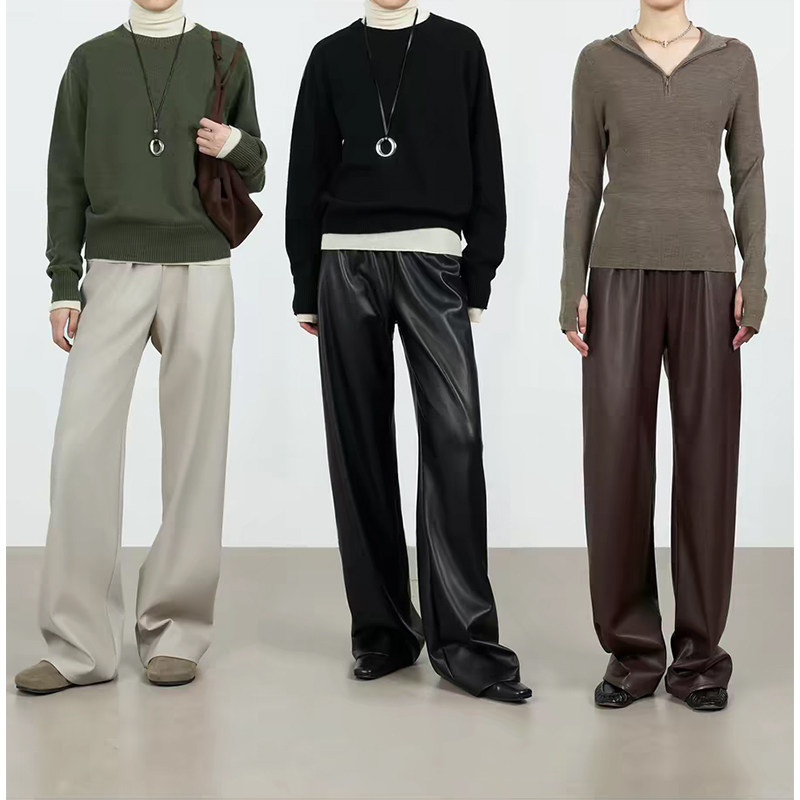 2025秋冬新款绵羊皮皮裤女欧洲站真皮皮裤松紧高腰百搭长裤阔腿裤,女装/女士精品,休闲裤,淘宝优惠券,粉丝福利购,淘宝优惠卷