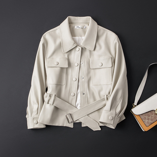 欧洲站绵羊皮真皮皮衣2026新款 复古高级感系带洋气酷飒风外套夹克