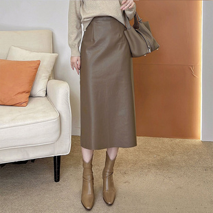欧洲站春季绵羊皮皮裙真皮皮裙高腰百搭显瘦2025新款纯色直筒裙