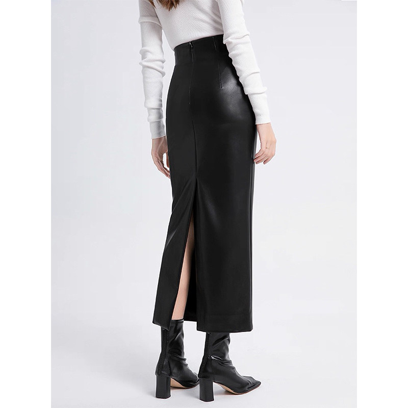 高级感长款皮裙2025秋冬新款高腰气质裙优雅包臀开叉显瘦半身裙女
