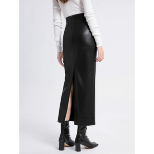 高级感长款皮裙2025秋冬新款高腰气质裙优雅包臀开叉显瘦半身裙女