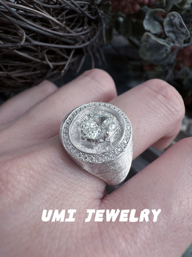 UMI家·轻珠宝/S925银镀金·八芒星盾牌钻石女戒意大利拉丝工艺