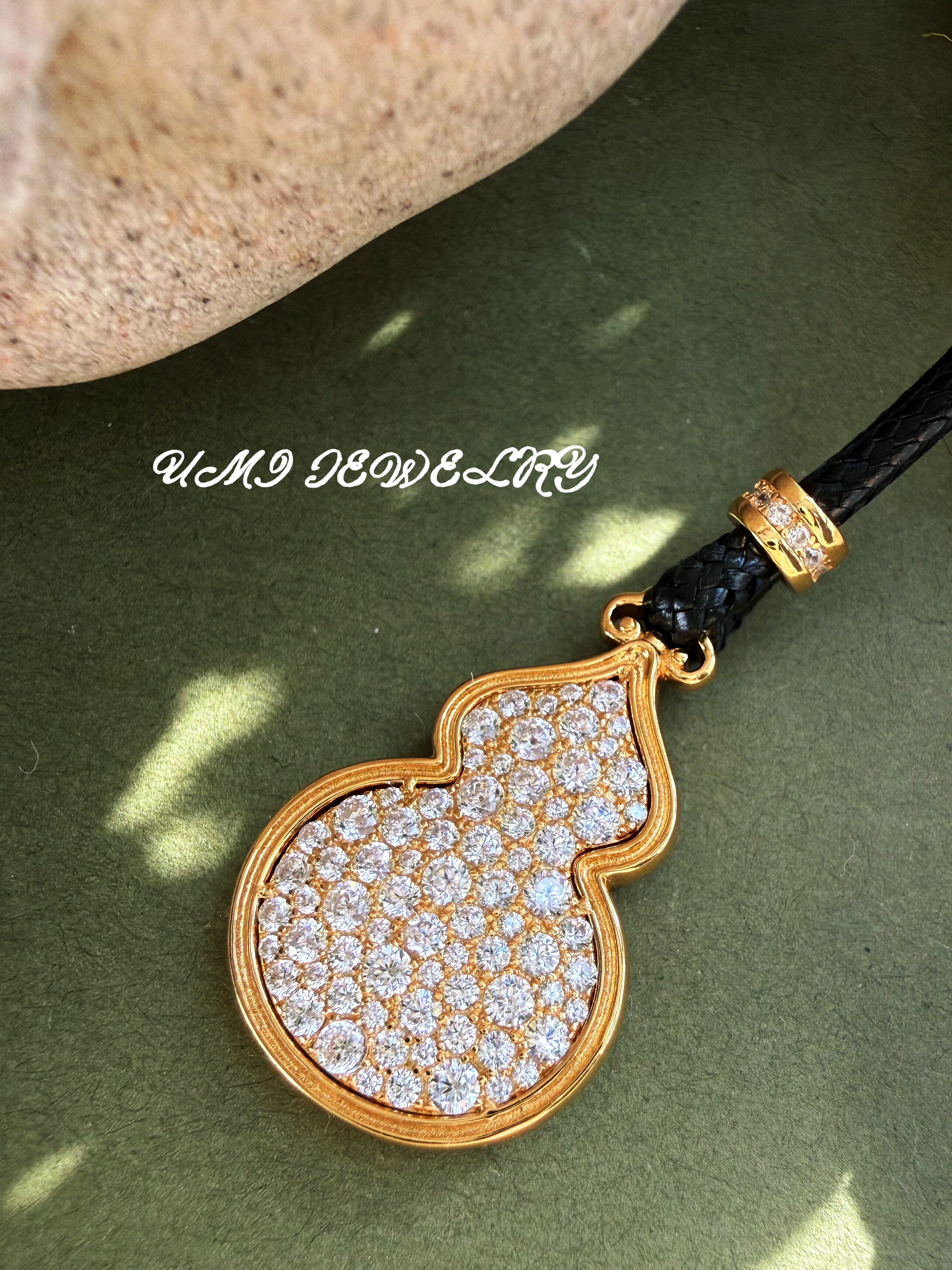 UMI【福禄】S925 银镀k 金双面满钻珐琅彩葫路吊坠皮绳项链高级感