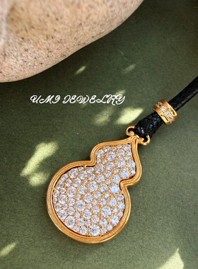 UMI【福禄】S925 银镀k 金双面满钻珐琅彩葫路吊坠皮绳项链高级感