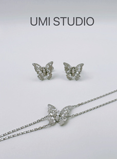 UMI家·轻珠宝/S925银镀金·蝴蝶满钻双层手链立体耳骨夹仙气ins