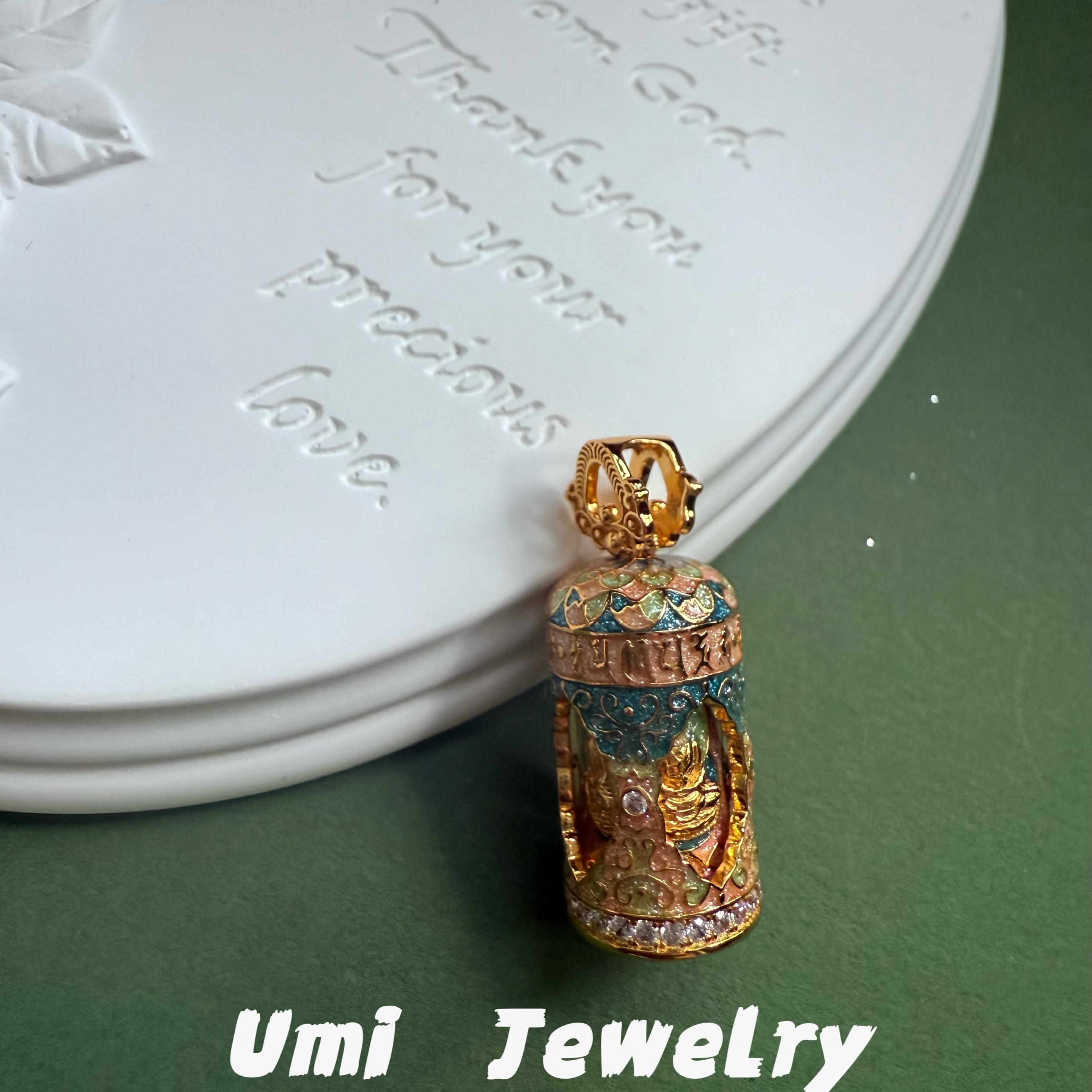 UMI家·轻珠宝/S925银镀k金可转动四面佛吊坠项链精致国风珐琅彩