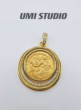 UMI家·轻珠宝/S925银镀金·拜占庭父子币金币吊坠vintage高级感