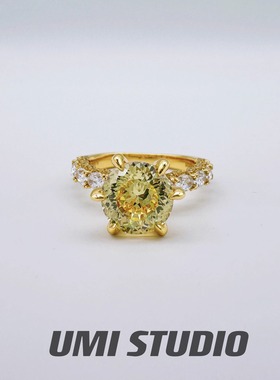 UMI家·轻珠宝/S925银镀金·招财黄钻裸石六爪镶嵌满钻女戒高级感