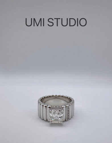 UMI家·轻珠宝/S925银镀k金·老钱风复古阿斯切阶梯白钻女戒高级