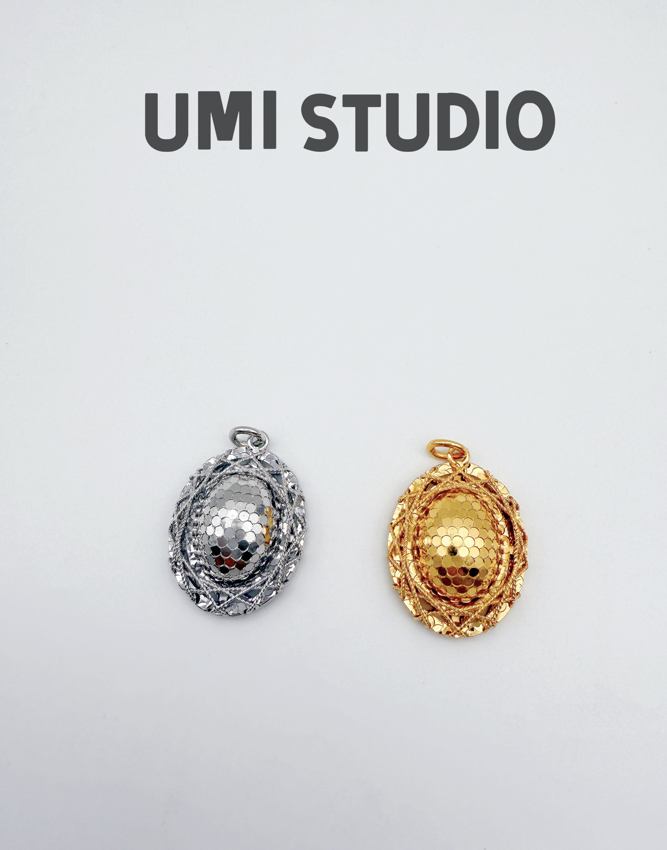 UMI家·轻珠宝/S925银镀k金·鸟巢蜂窝爆闪鸽子蛋龙鳞纹吊坠高级