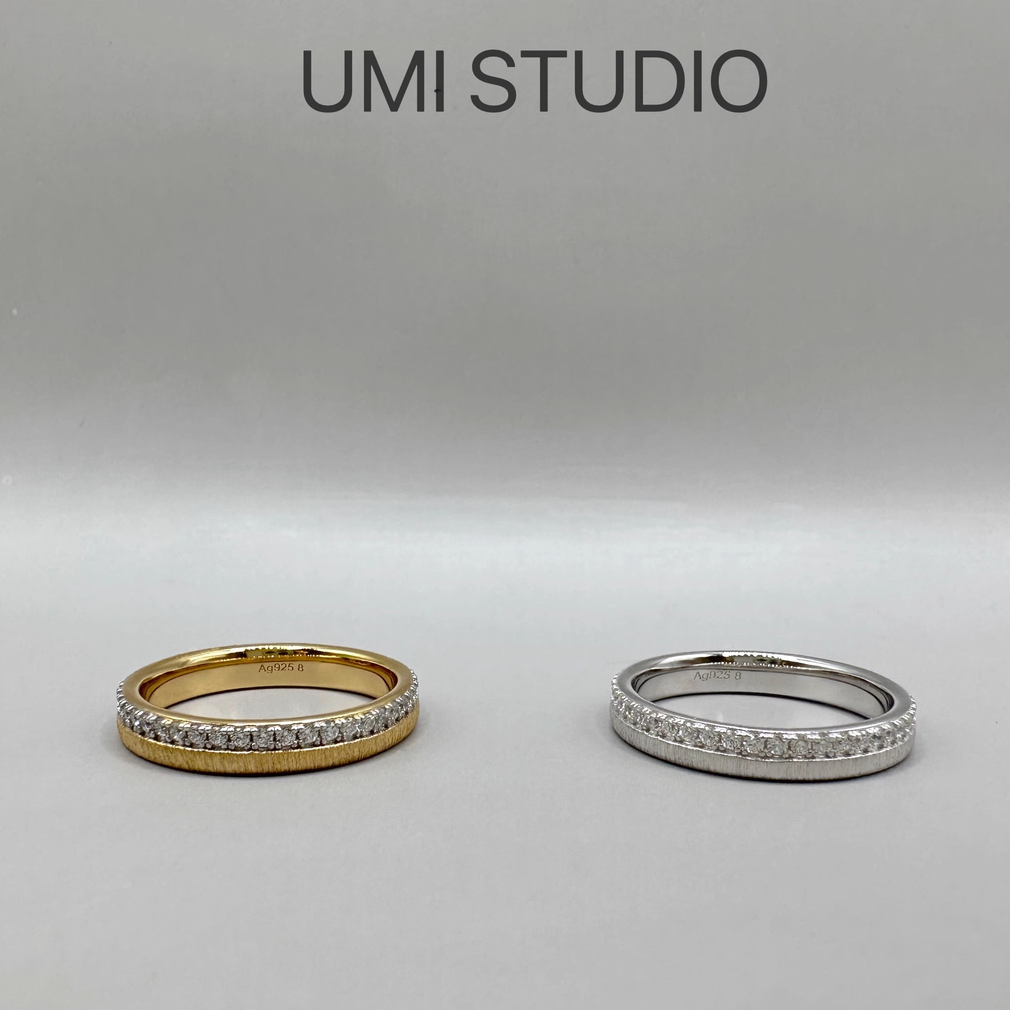 UMI家·轻珠宝/S925银镀真金·意大利复古手工拉丝排钻戒指轻奢