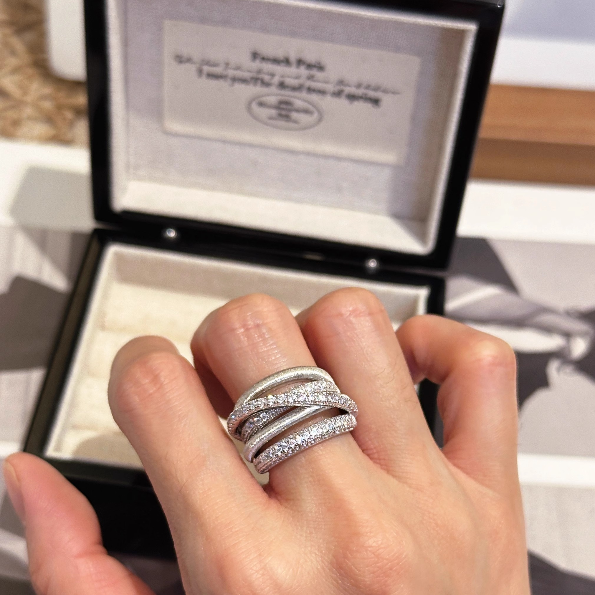 UMI家·轻珠宝/S925银镀k金·鎏金岁月多层拉丝镶钻女戒小众设计