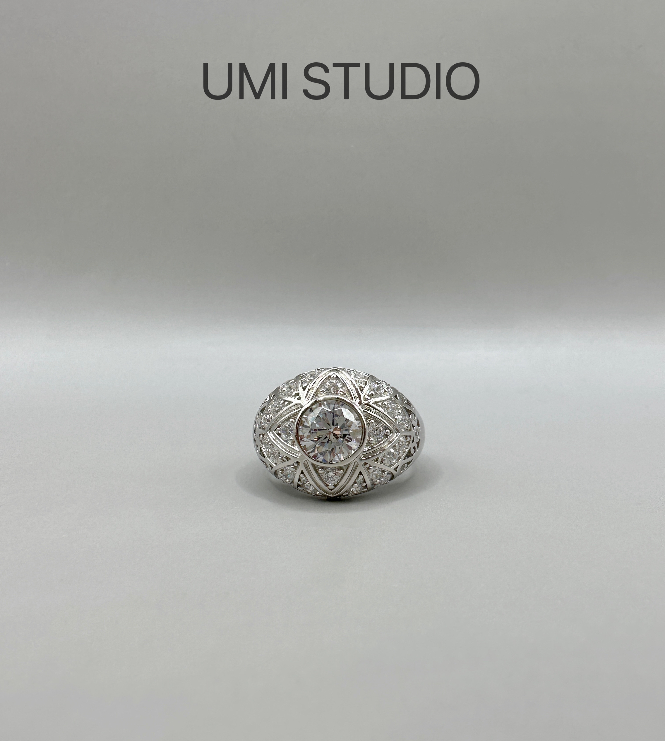 UMI家·轻珠宝/S925银镀真金·芒星四叶草满钻法式街头轻奢女戒