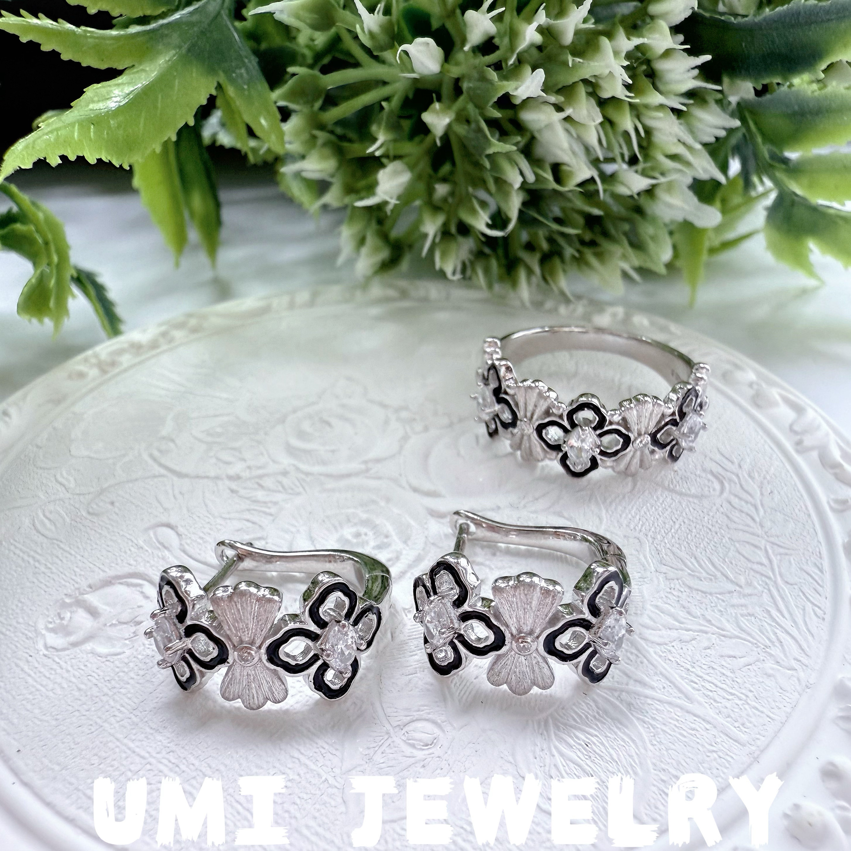 UMI家·轻珠宝/S925镀k金·黑银色系四叶草镶钻戒指耳饰小众设计,饰品/流行首饰/时尚饰品新,戒指/指环,淘宝优惠券,粉丝福利购,淘宝优惠卷