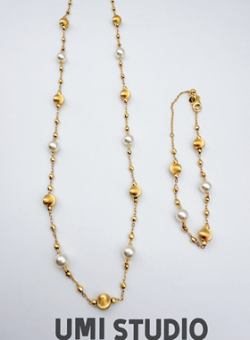 U MI家·轻珠宝/S925银镀k金·珍珠猫眼拉丝项链手链高级轻奢精致