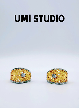 UMI家·轻珠宝/S925银镀k金·拉丝金钱松立体镂空古法耳钉高级感