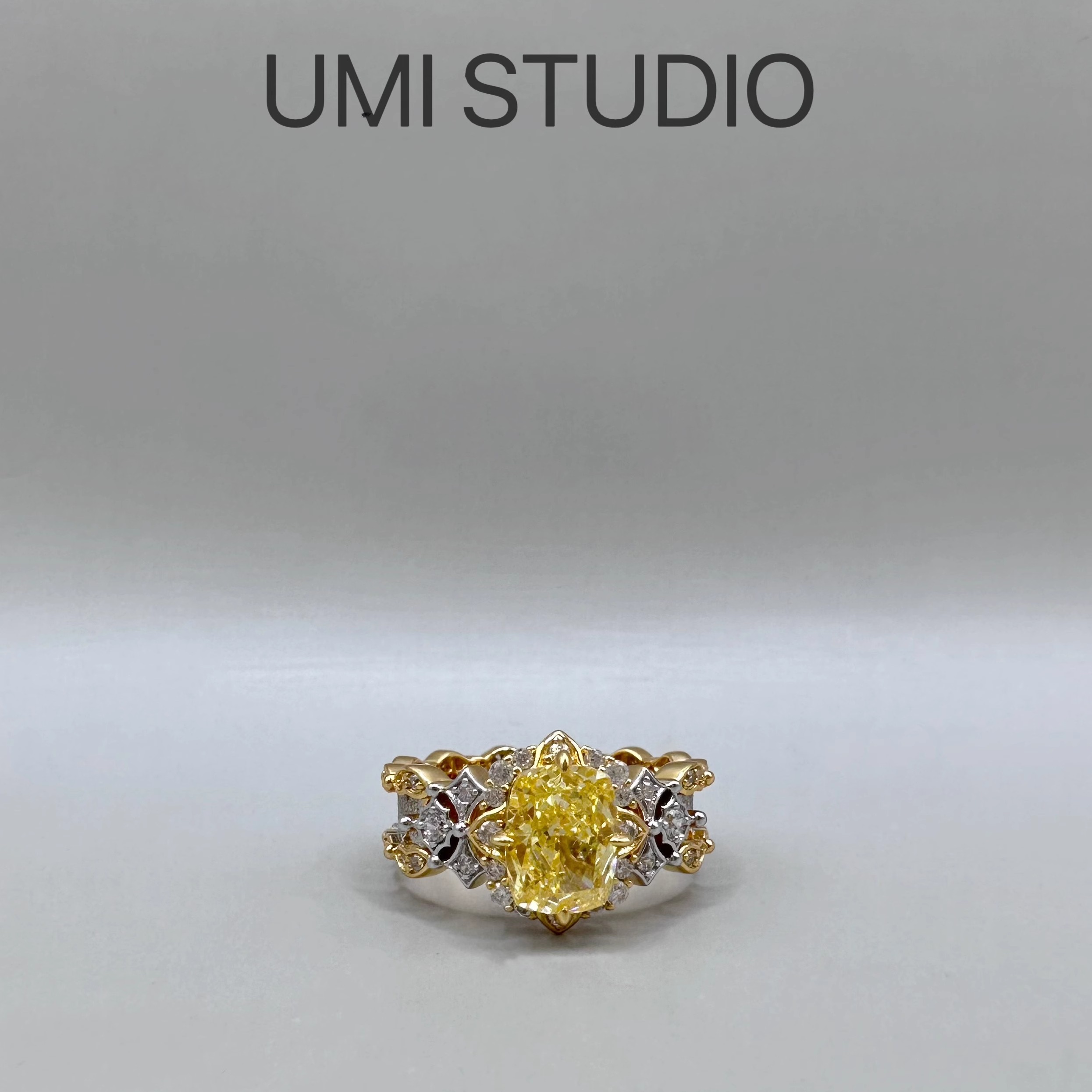 UMI家·轻珠宝/S925银镀真金·意大利拉丝精工黄钻戒指高级轻奢