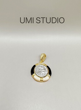 UMI家·轻珠宝/S925银镀真金·黑玛瑙彼得兔古币美式复古轻奢吊坠