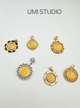 UMI家·轻珠宝/S925银镀真金·拜占庭国王父子币哑金彩宝吊坠