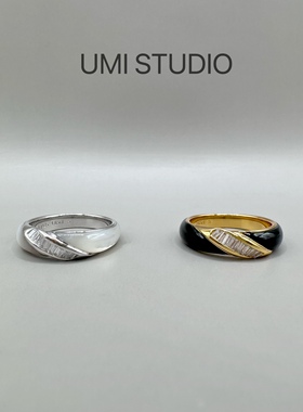 UMI家·轻珠宝/S925银镀真金·黑玛瑙白母贝戒指轻奢简约