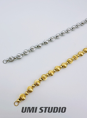 UMI家·轻珠宝/S925银镀金·白金两色猫眼拉丝球手链小众设计高级