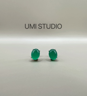 UMI家·现货/新中式露珠绿玉髓/冰透水润·S925银镀18k金耳钉