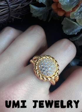 UMI【小太阳】S925银镀k金螺纹光面满天星镶钻时尚轻奢高级感戒指