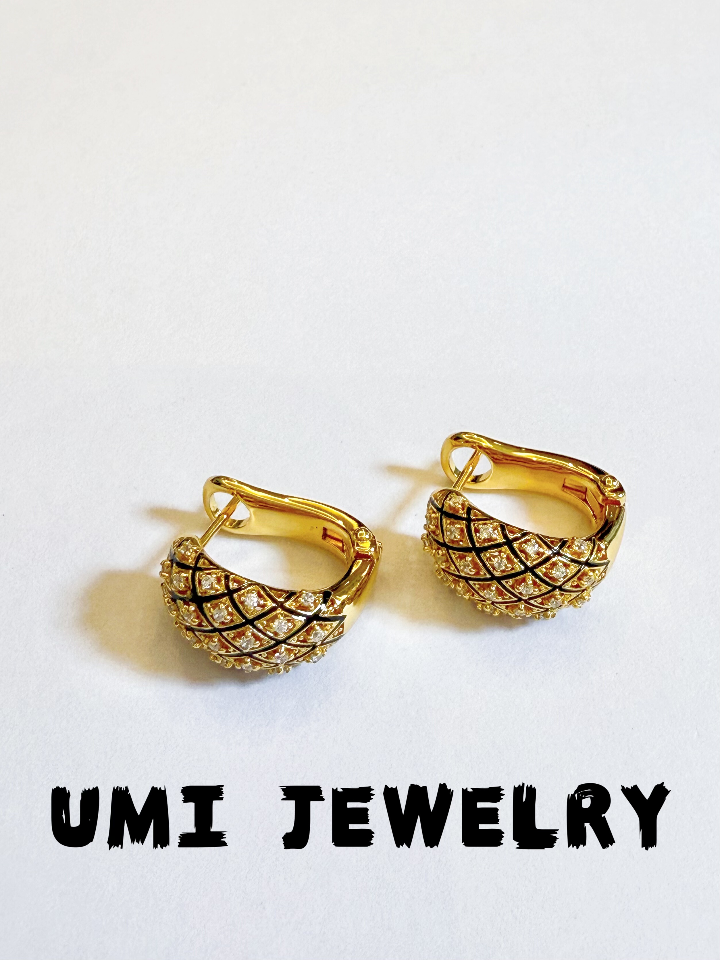 UMI【黑巧】S925银镀k金·满钻菱格纹耳拍高级感耳饰小众设计轻奢