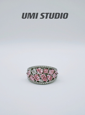 UMI家·轻珠宝/S925银镀金·摩根粉钻排满钻女戒ins甜美减龄戒指
