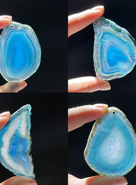 蓝色玛瑙片吊坠项链饰品绘画礼物