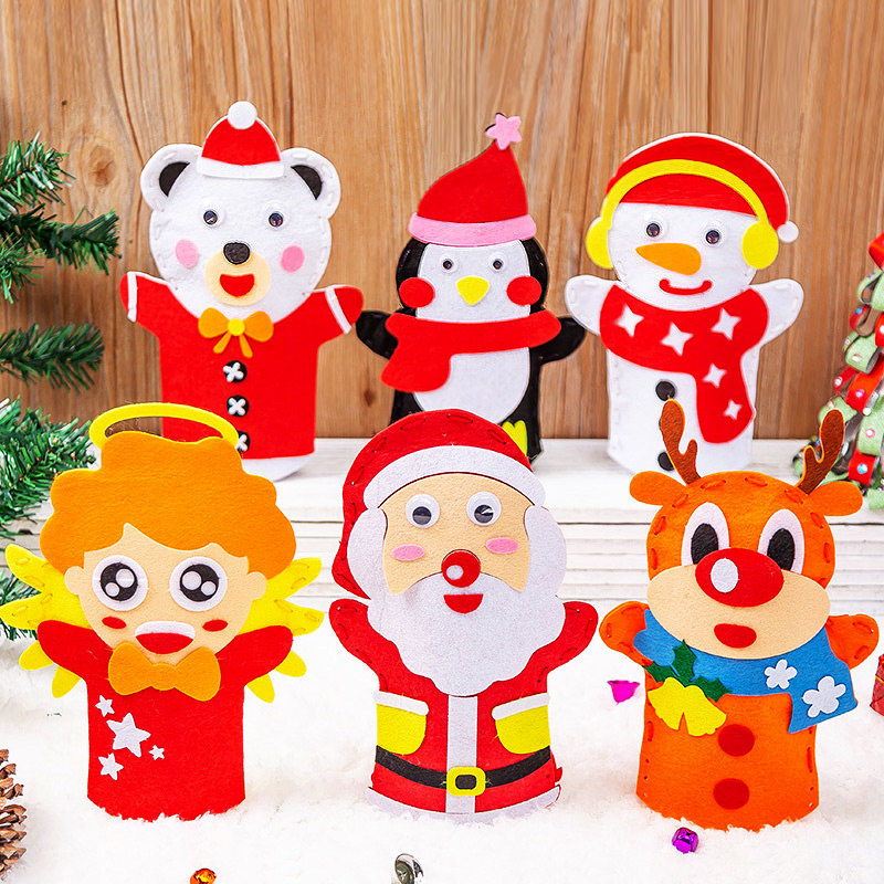 圣诞节手工diy自制不织布卡通手偶 圣诞老人雪人麋鹿手掌玩偶人偶